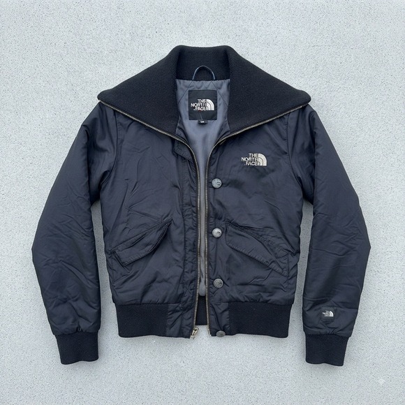 The North Face Jackets & Blazers - The North Face Vintage Satin Bomber Jacket Rib Knit Collar Black Small